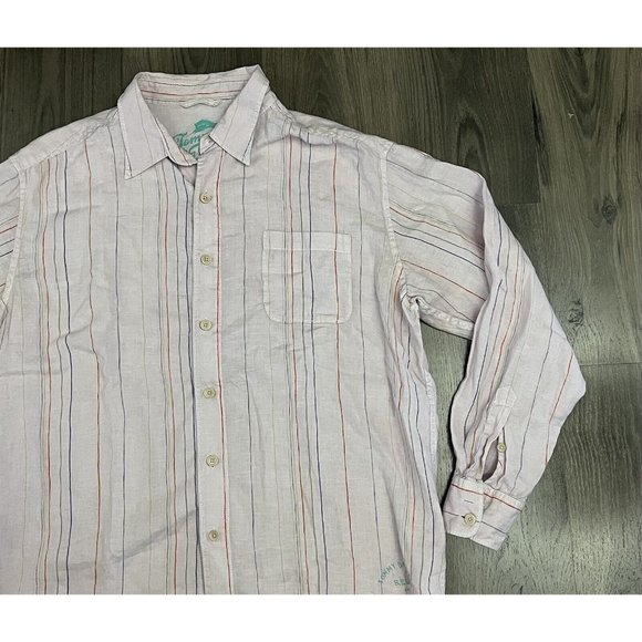 Tommy Bahama Shirt Mens XL Pink Striped Linen Long Sleeve Button Up Casual - Picture 3 of 8